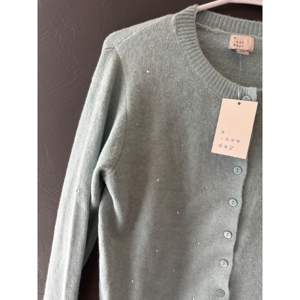 A New Day Women XS Blue Rhinestone Embellished Button Front Cardigan Sweater
